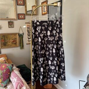 Black Mushroom-Print Skater Skirt